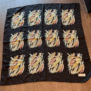 Large Black Silk Nicole Miller Scarf with Corn Motif